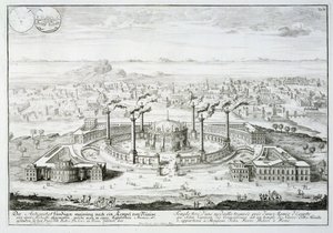 Templo copiado de um desenho de uma medalha encontrada ao lado de uma múmia egípcia, de &39;Entwurf einer historischen Architektur&39;, 1721 de Johann Bernhard Fischer von Erlach